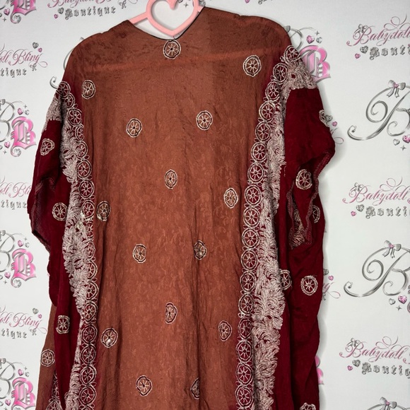 Bohemian Burgundy Lace Kimono robe cardigan one size fits all embroidered - Picture 8 of 15